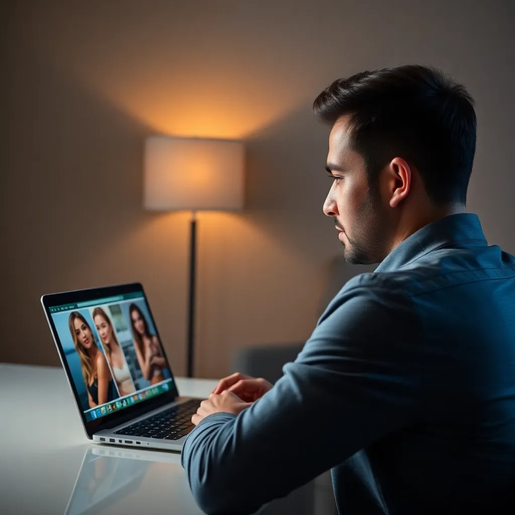 Man viewing an escort directory on hi laptop